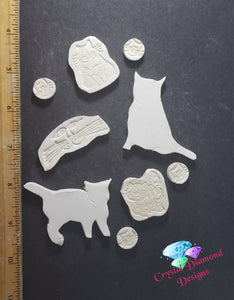 Bisqueware 5 Cats & 4 Cat Faces Handmade Tiles  B160