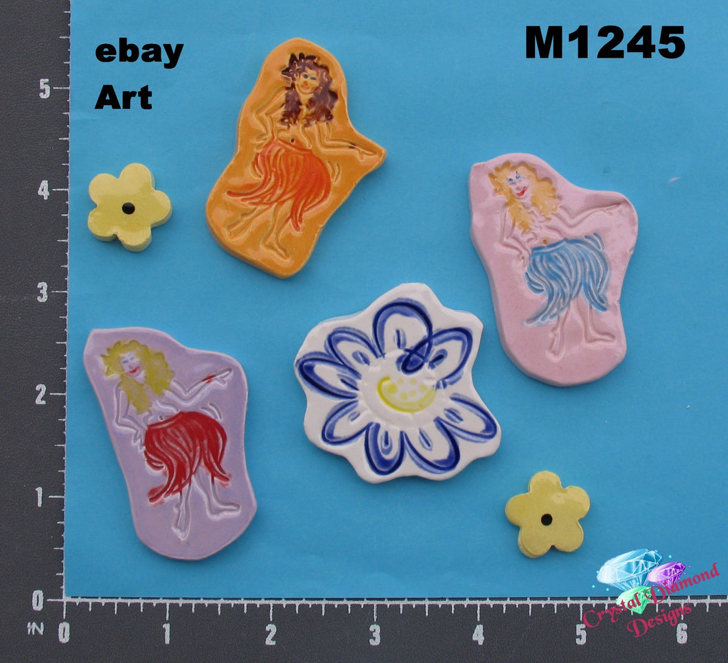 Hawaii Girls  - FiredHandmade Ceramic Tiles M1245