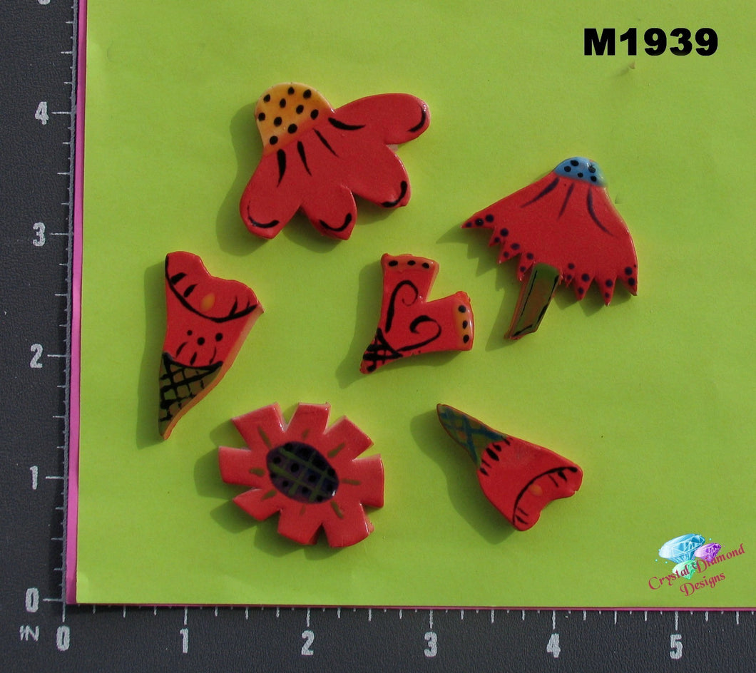 6 Assorted Flowers  - Handmade Ceramic Tiles M1939