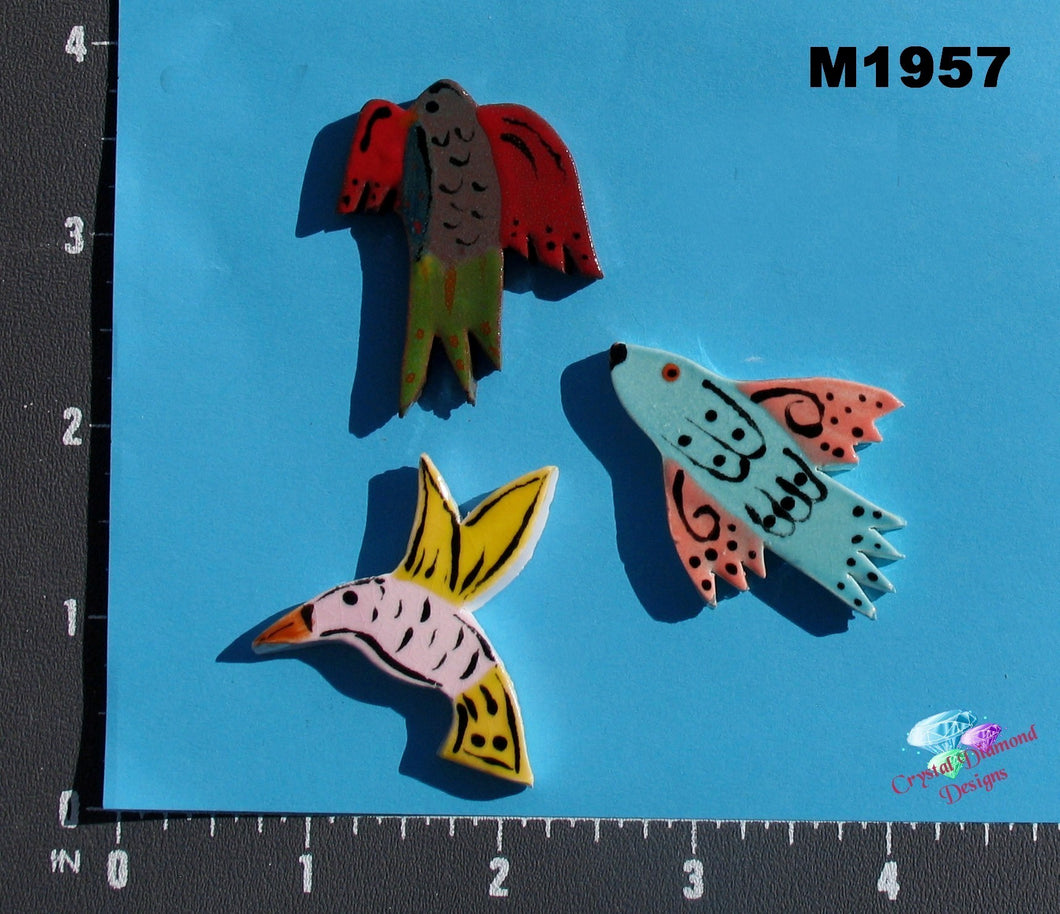 3 Pretty Birds  - Handmade Ceramic Tiles M1957