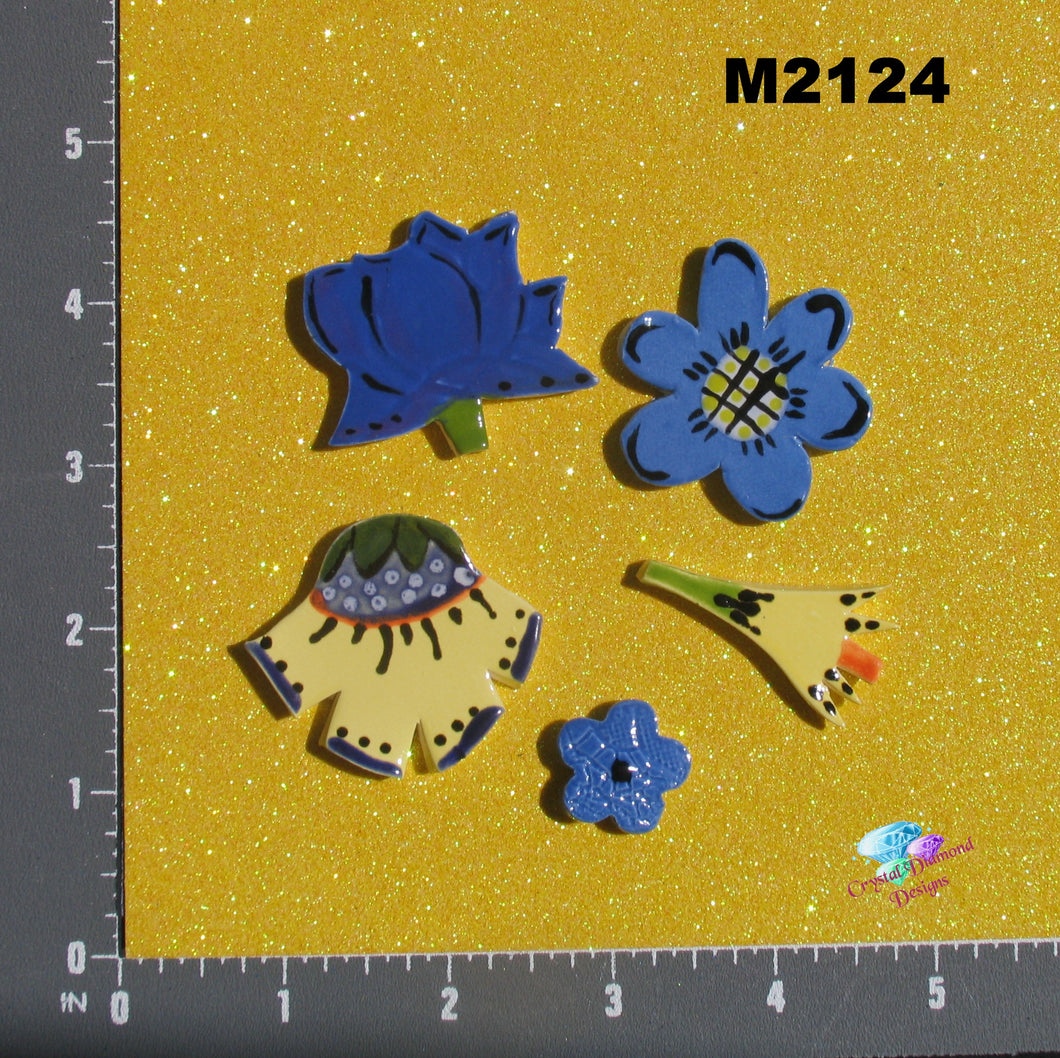 5 Assorted Flowers  Handmade Tiles  M2124