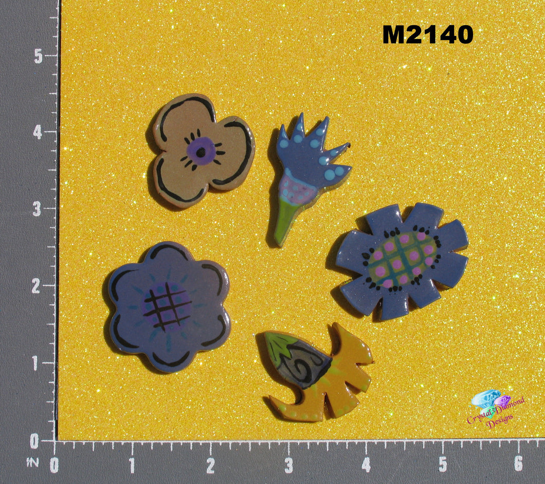 5 Assorted Flowers  Handmade Tiles  M2140