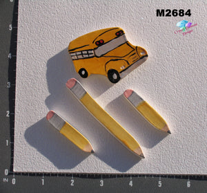 School Bus and Pencils - Handmade Ceramic Tiles  M2684
