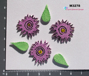 3 Flowers & 3 Leaves Handmade Tiles  M3278
