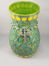 Load image into Gallery viewer, Green and teal Glass Tile Handmade Mosaic Vase  VA115
