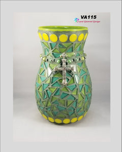 Green and teal Glass Tile Handmade Mosaic Vase  VA115
