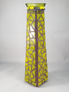 Tall Green Peace Glass Vase Mosaic Handmade VA113