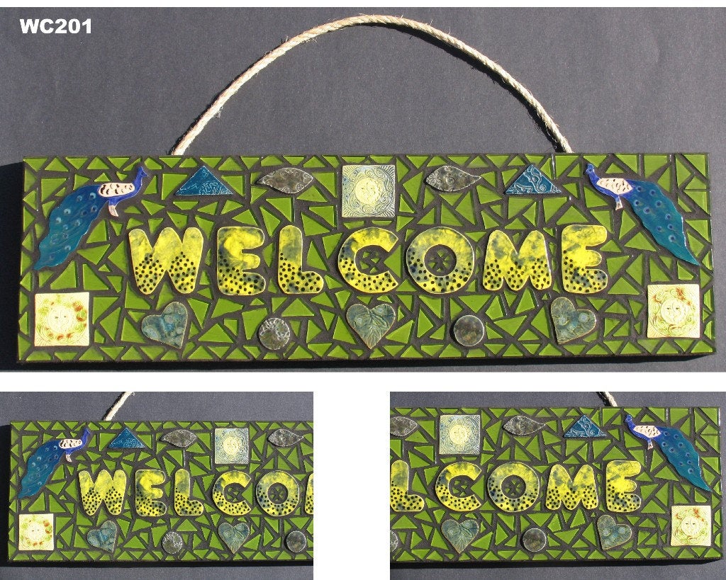 Peacock Welcome Mosaic Handmade House Sign - WC201