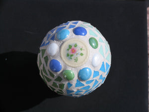 Gazing Ball with Glass tiles and Handmade Tiles Mosaic G238