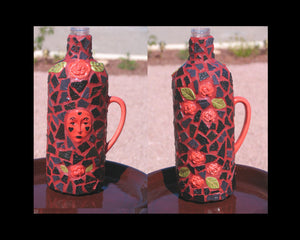 Red and Black Mosaic Wine Bottle W204