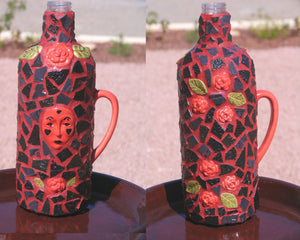 Red and Black Mosaic Wine Bottle W204