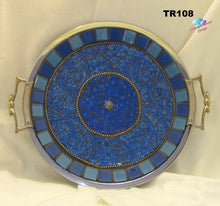 Load image into Gallery viewer, Blue Mosaic Tray Handmade Mosaic Silver Tray TR110
