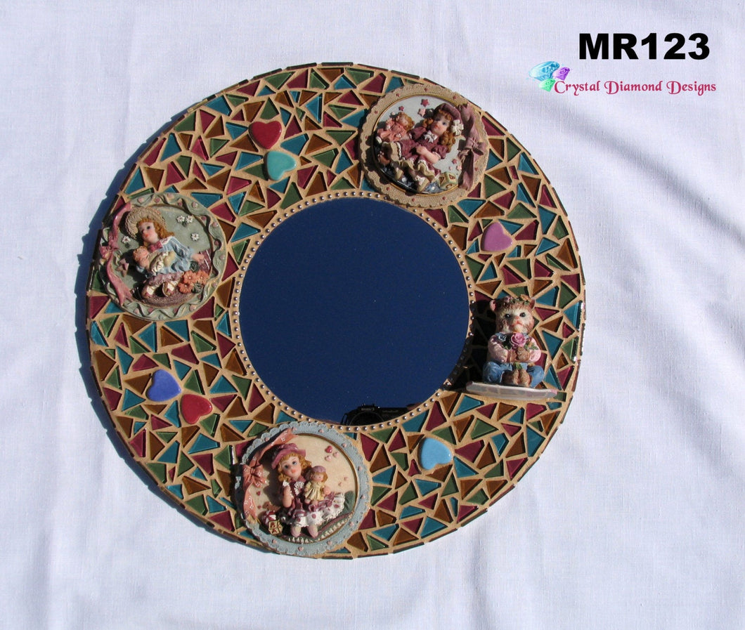 Little Girls Mosaic Wall Mirror, Handmade MR123