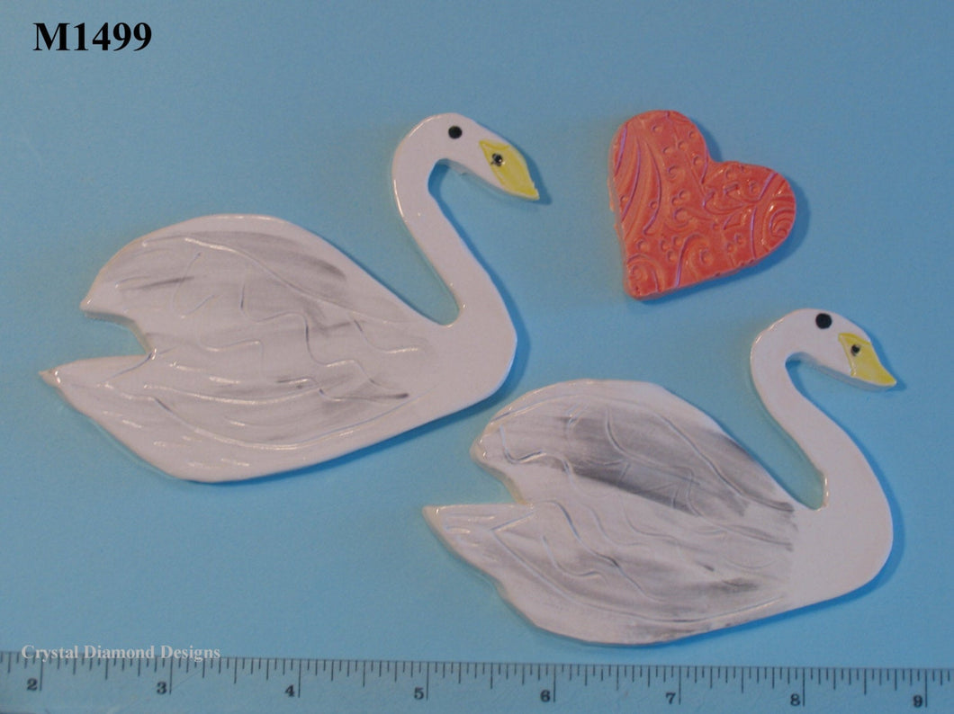Swans and a Heart -Handmade Ceramic Tiles  M1499