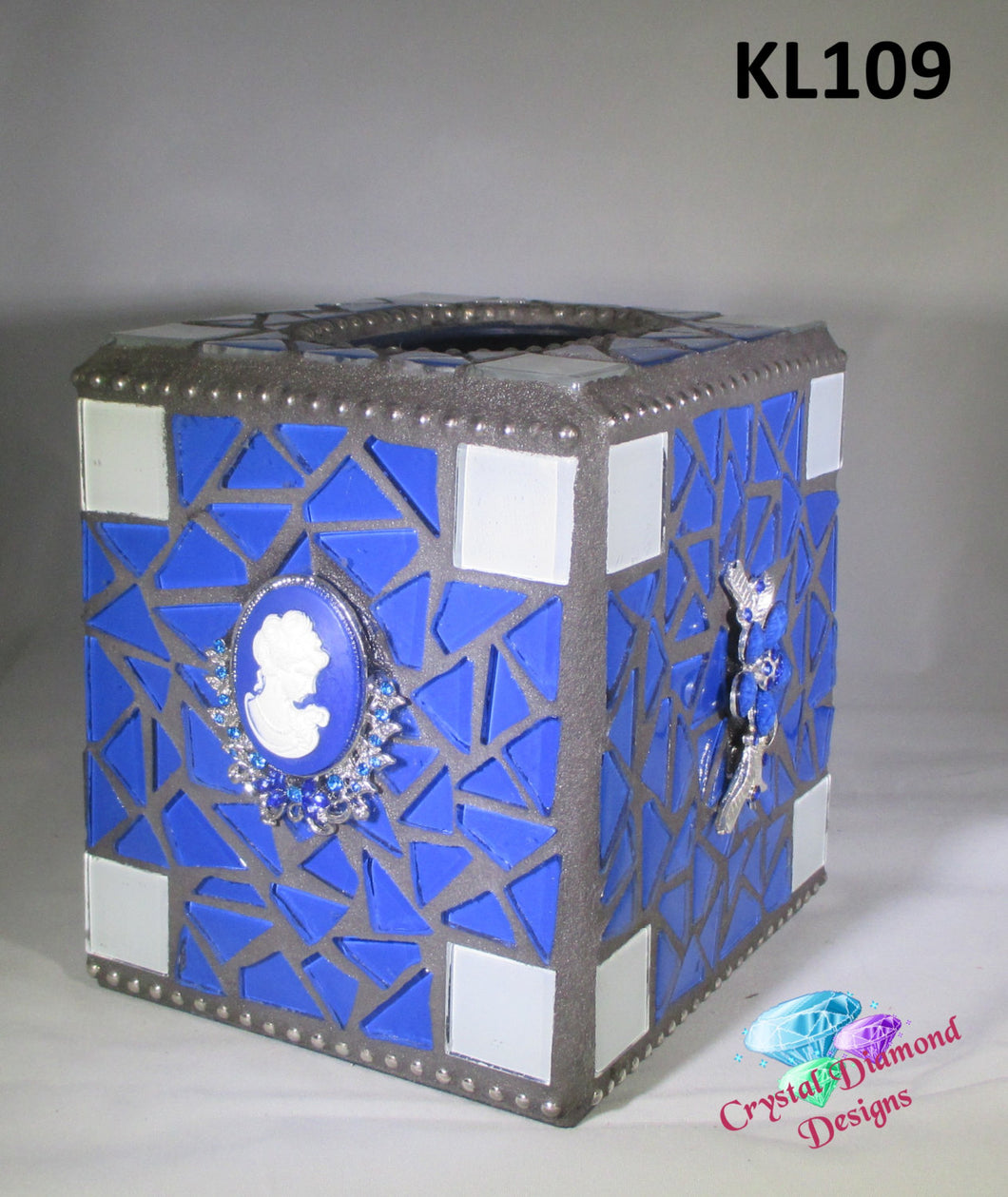 Blue & White Glass Tissue Box Cover Handmade Mosaic  KL109