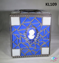 Load image into Gallery viewer, Blue &amp; White Glass Tissue Box Cover Handmade Mosaic  KL109
